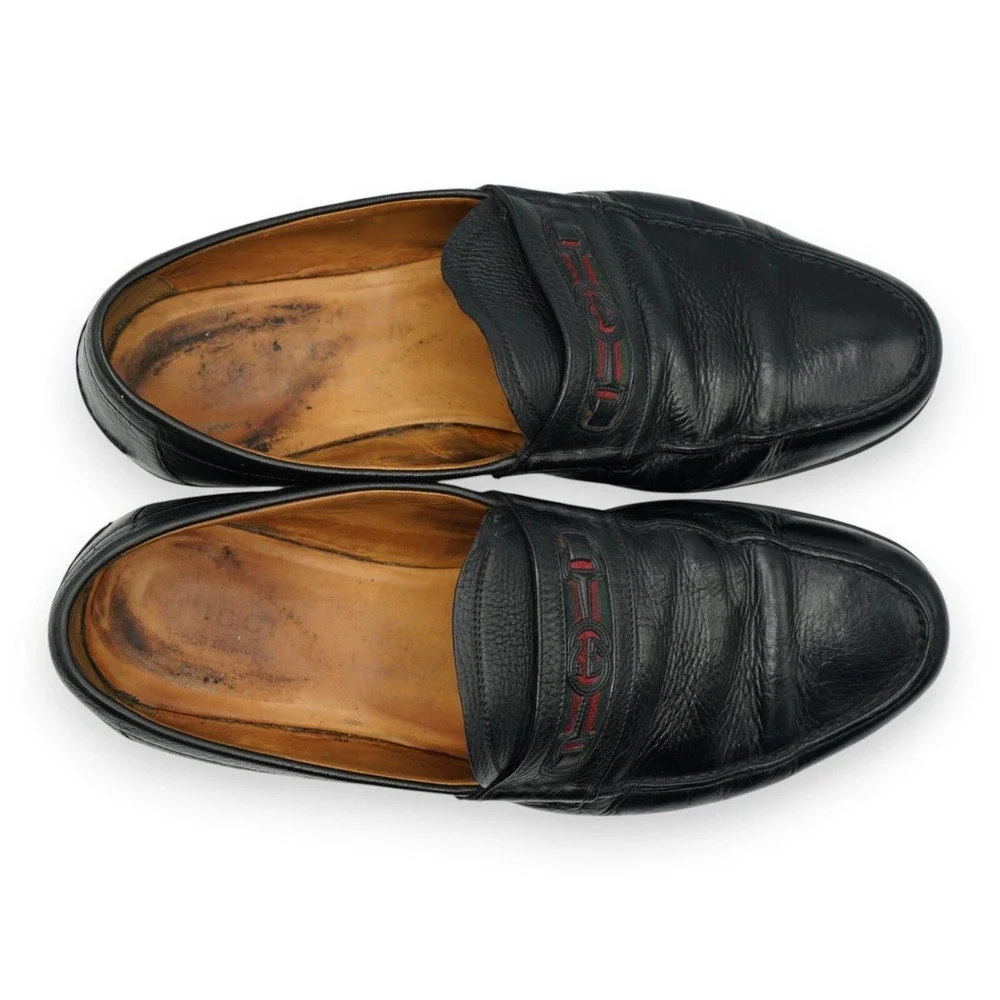 Gucci Black Leather GG Interlocking Men's Loafers Size 10.5 Retail $650‎